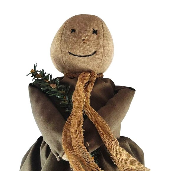 Primitive Handmade Rag Doll With Brown Dress & Scarf - Picture 10 of 13